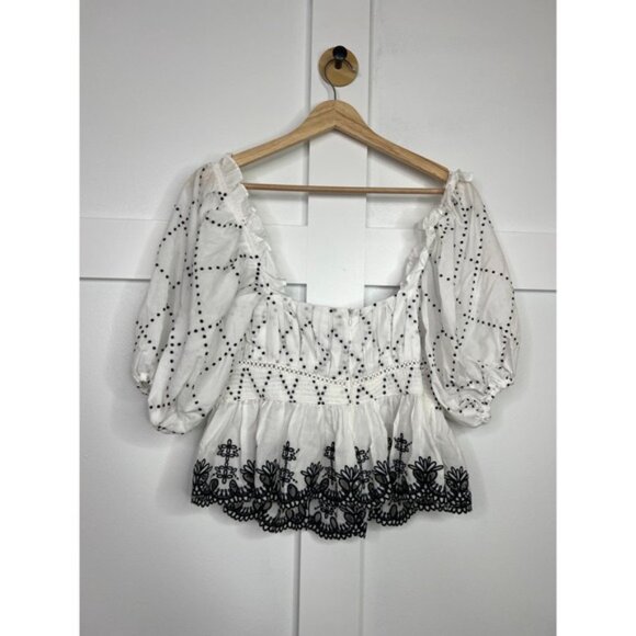 NWT Lug Von Siga Embroidered Scallop Sienna Top Off White and Black Size: 8 - Picture 7 of 8